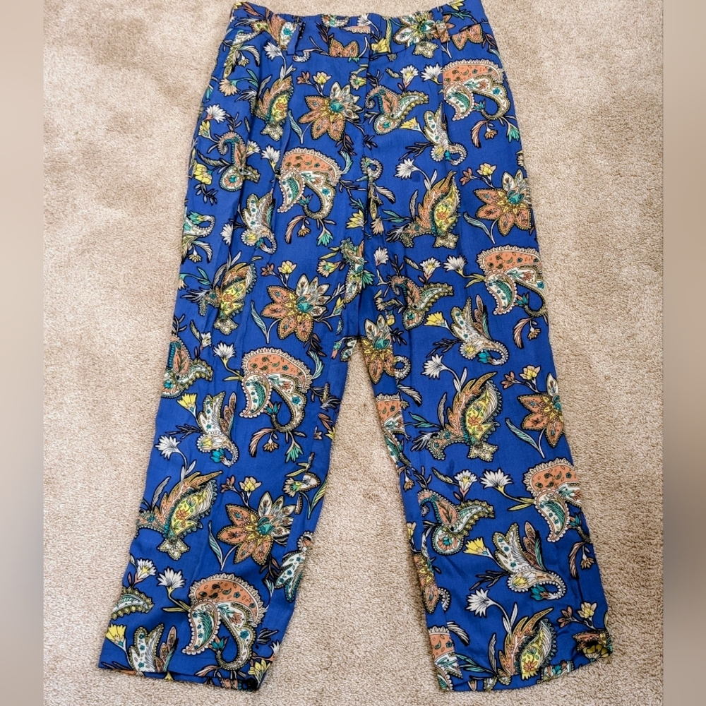 LOFT Blue Paisley Pants Size 10 Petite - Picture 1 of 5